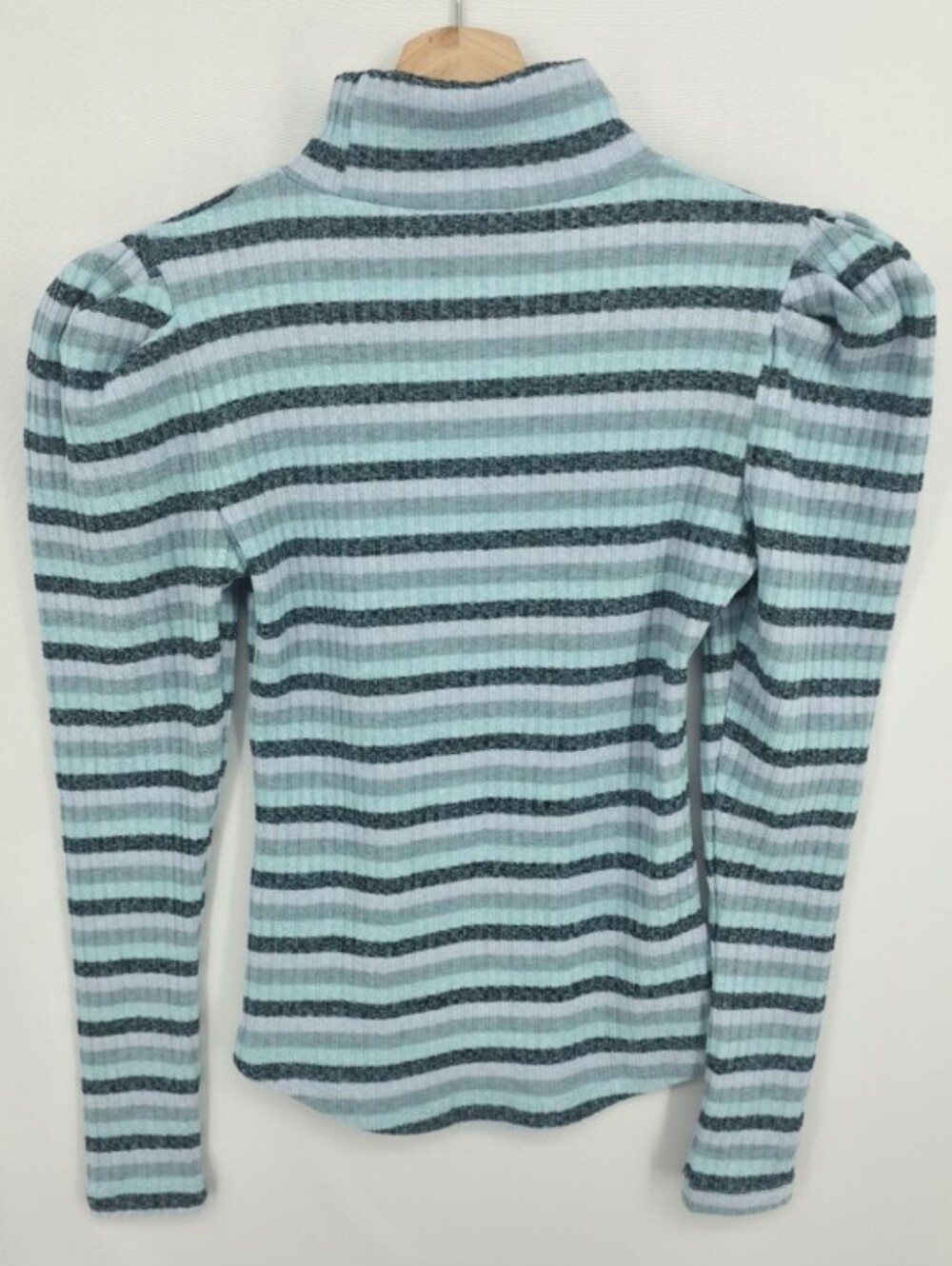 Maeve Anthropologie Ribbed Puff Sleeve Striped Turtleneck Knit Top XS - Picture 7 of 10